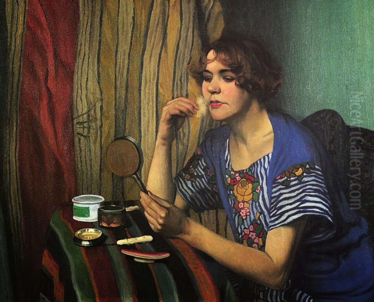 Femme avec un poudrier Oil Painting by Felix Vallotton