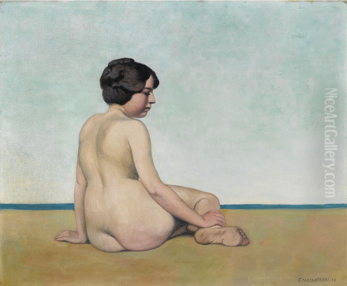Petite baigneuse assise sur le sable Oil Painting by Felix Vallotton