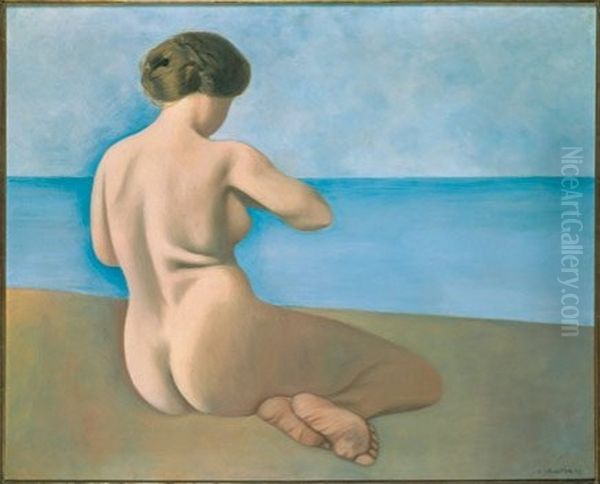 Baigneuse assise de dos sur le sable Oil Painting by Felix Vallotton