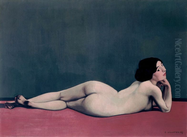 Nu allonge sur un tapis rouge Oil Painting by Felix Vallotton
