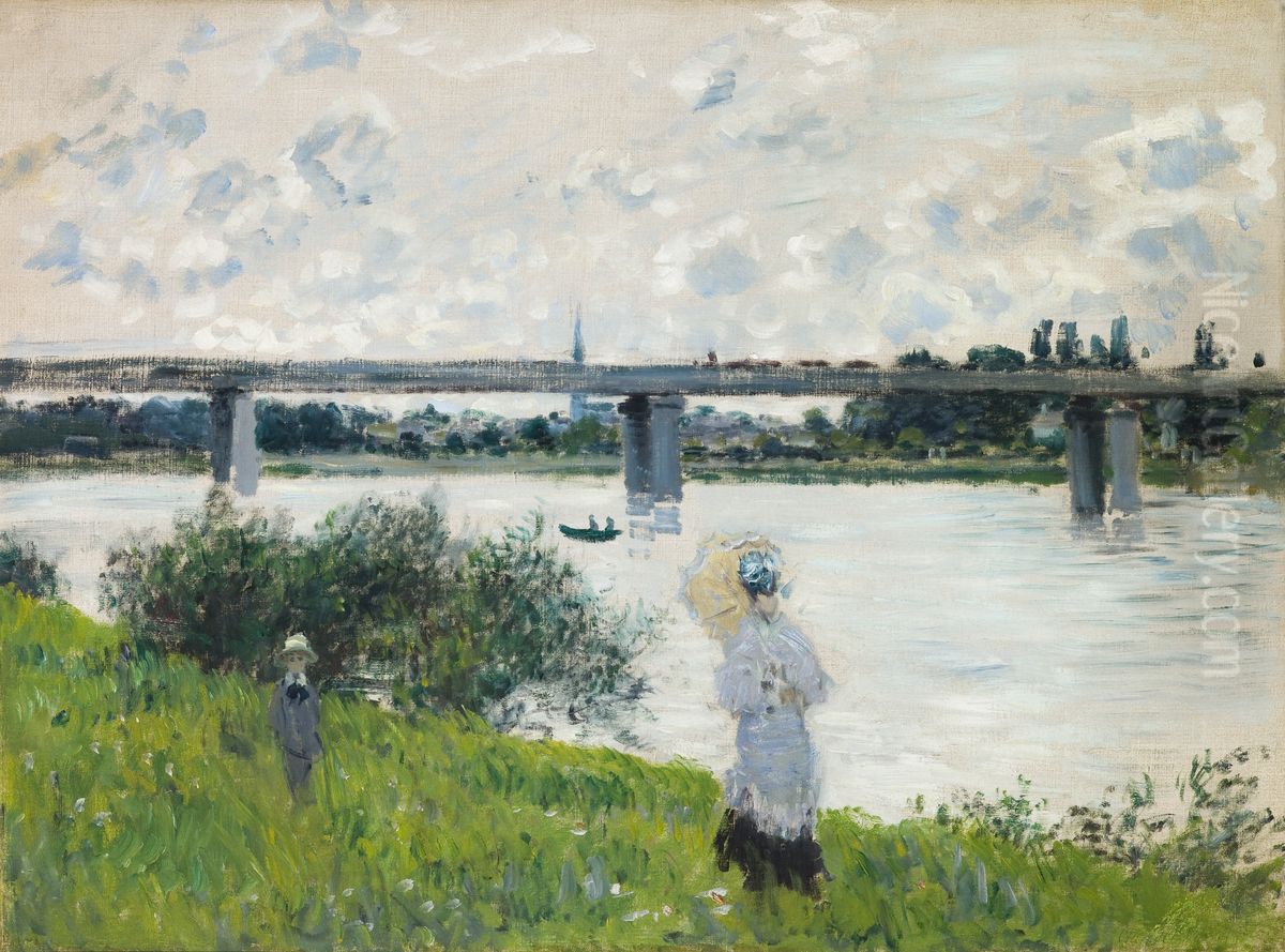 The Promenade with the Railroad Bridge, Argenteuil Oil Painting by Claude Oscar Monet