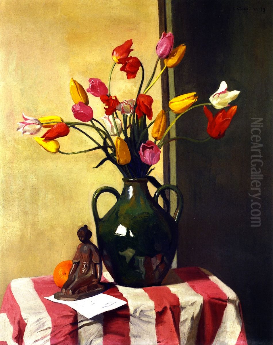 Tulips and a Statuette by Maillol Oil Painting by Felix Vallotton