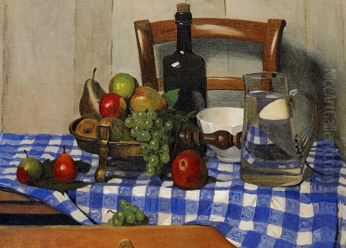 Nature morte avec nappe a carreaux bleue Oil Painting by Felix Vallotton