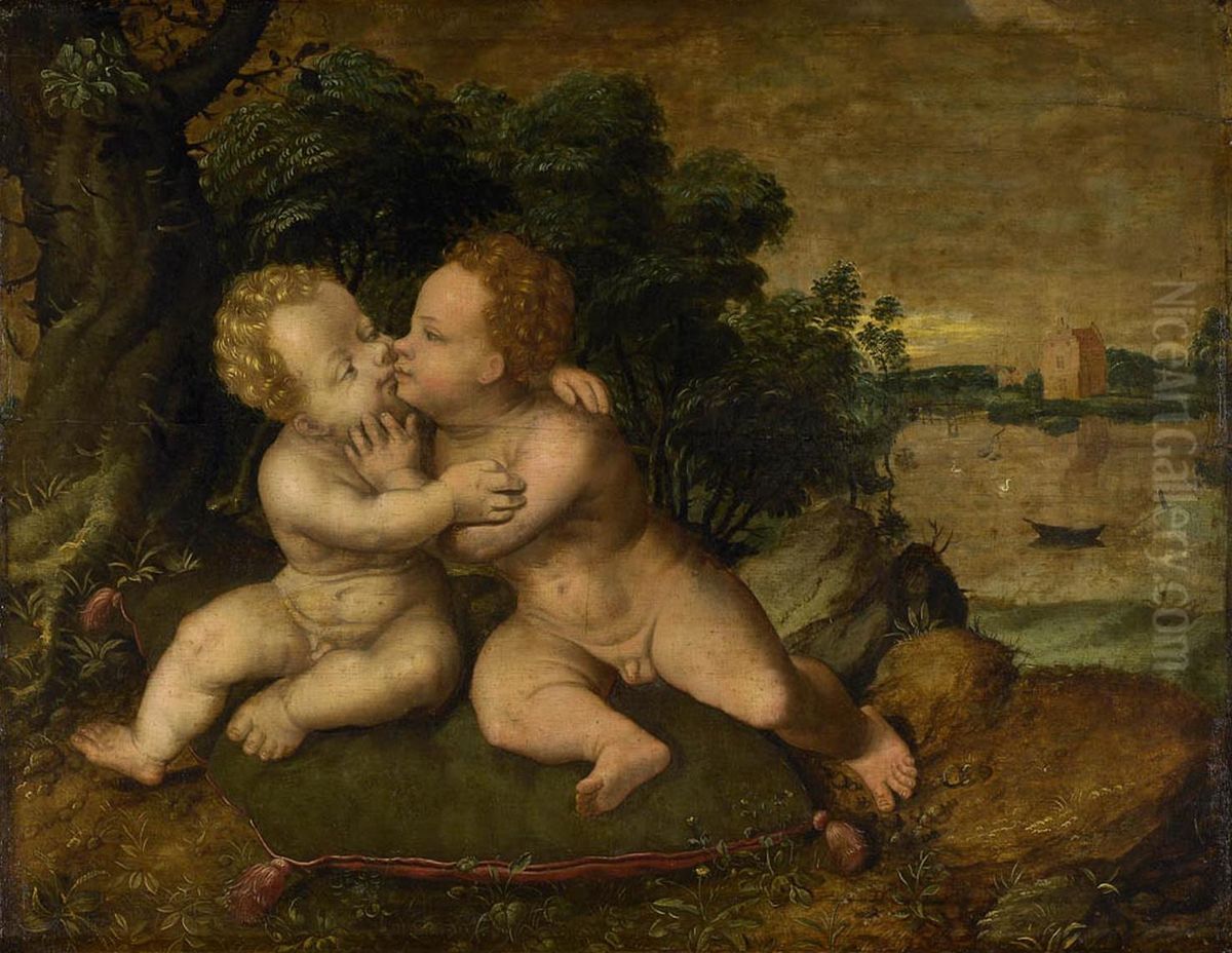 Jesus et saint Jean Baptiste enfants Oil Painting by Joos Van Cleve