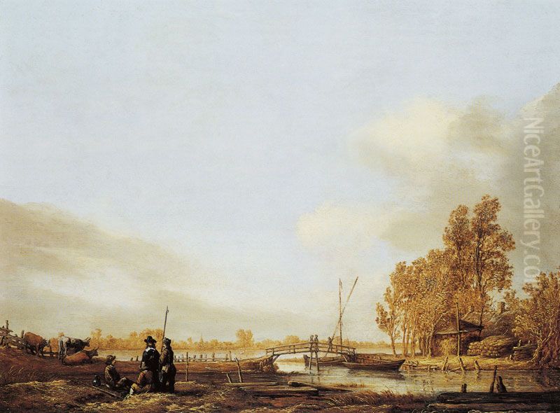 River Landscape with Bridge Oil Painting by Aelbert Cuyp