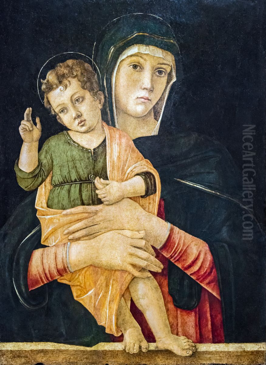Madonna with Child Blessing, Our Lady of the thumbFrancais:Madone a l'Enfant qui benit, Notre-Dame du pouceItaliano:Madonna con Bambino benedicente, Madonna del pollice Oil Painting by Giovanni Bellini