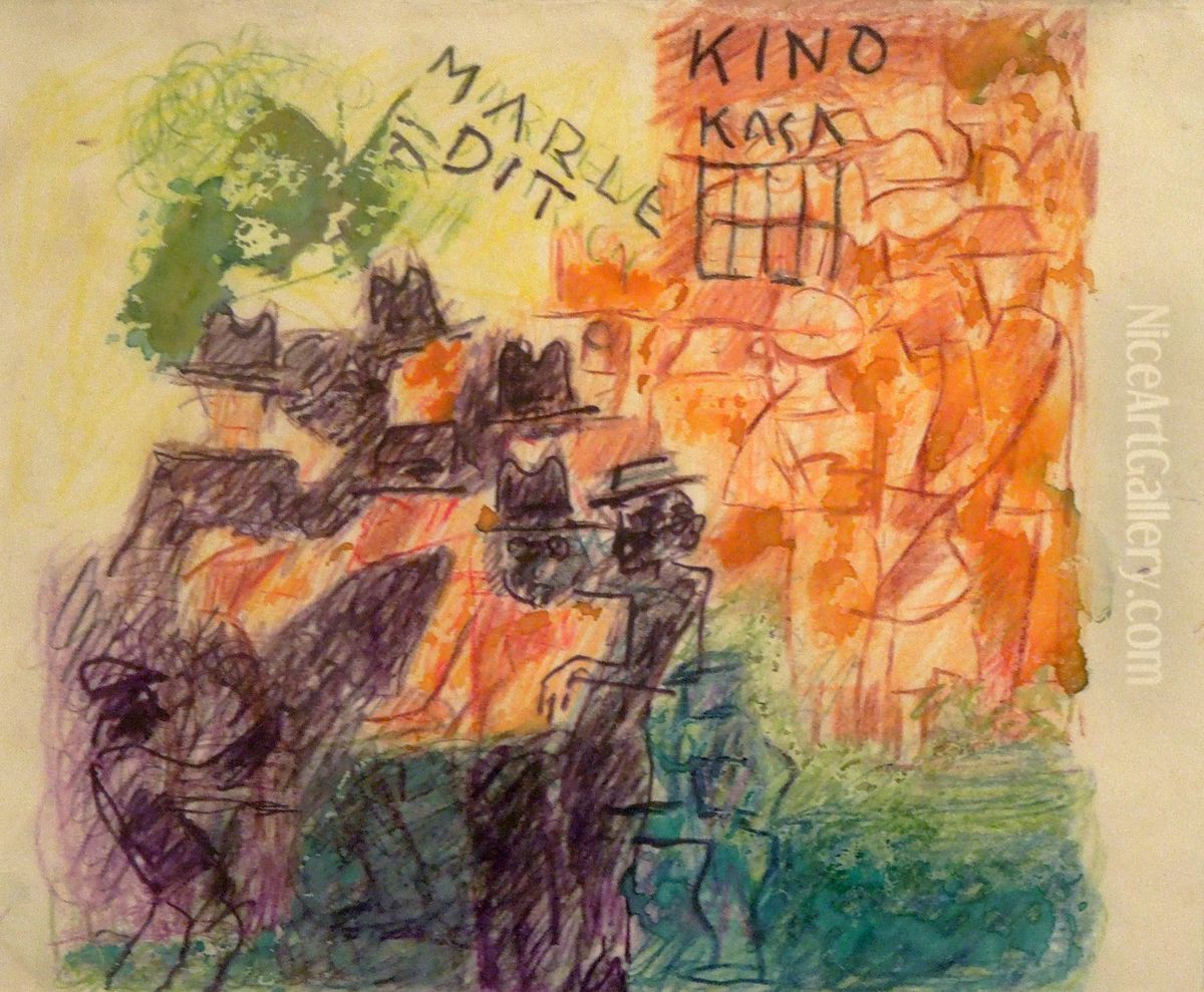 In Front of the Cinema II, Oil Painting by Stanislaw Osostowicz