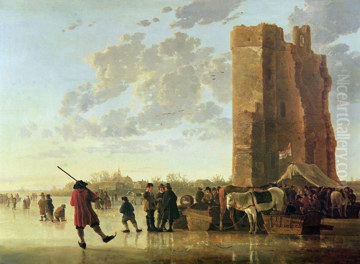 Ice Scene before the Huis te Merwede near Dordrecht Oil Painting by Aelbert Cuyp