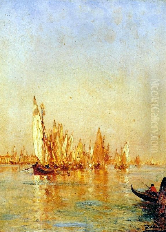 Boats in Venice Oil Painting by Felix Ziem