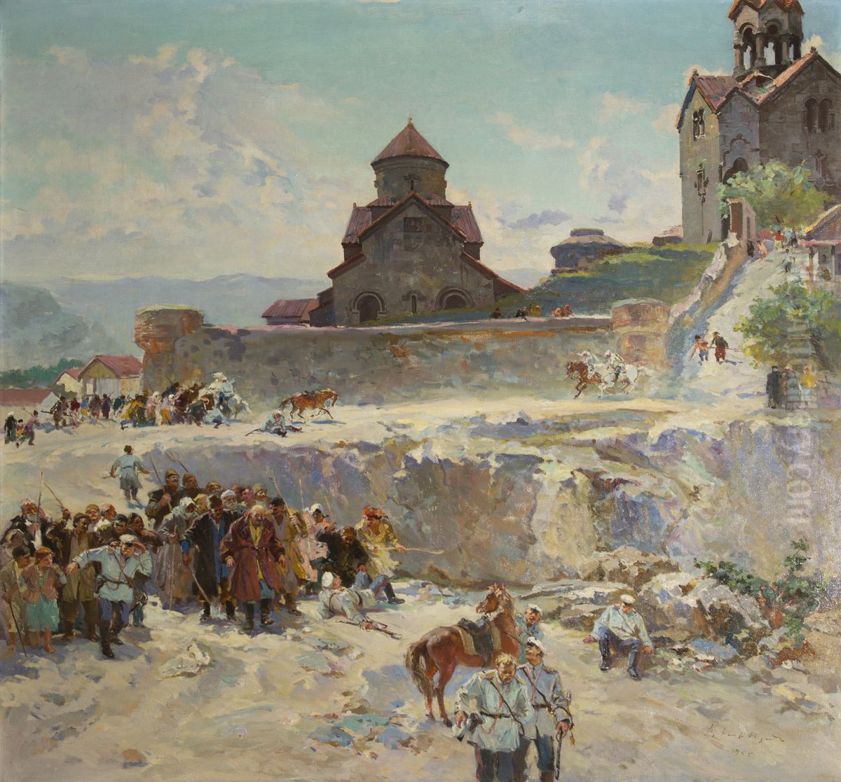 The revolt of peasants from Haghpat in 1903 Oil Painting by Eduard Isabekyan