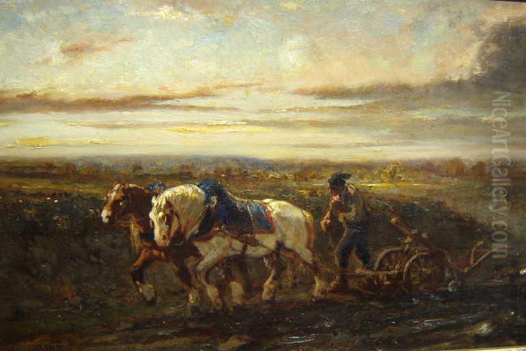 Chevaux au labour Oil Painting by Jules Jacques Veyrassat