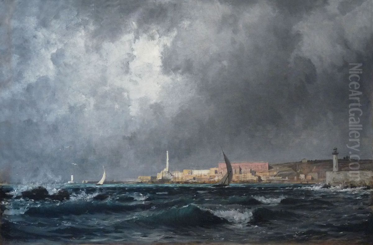 Entrance to the port of Genoa Oil Painting by Henri Zuber