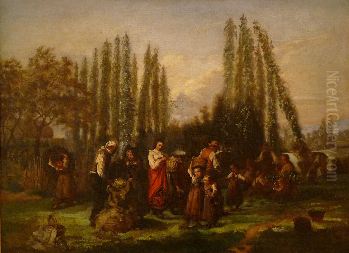 La Cueillette du houblon en Alsace Oil Painting by Frederic-Theodore Lix