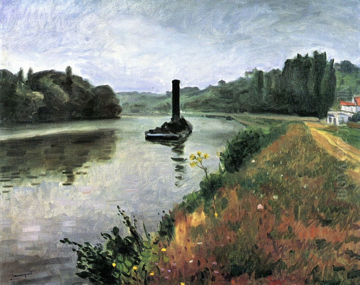 Tugboat on the Seine at Mericourt Oil Painting by Albert Marquet