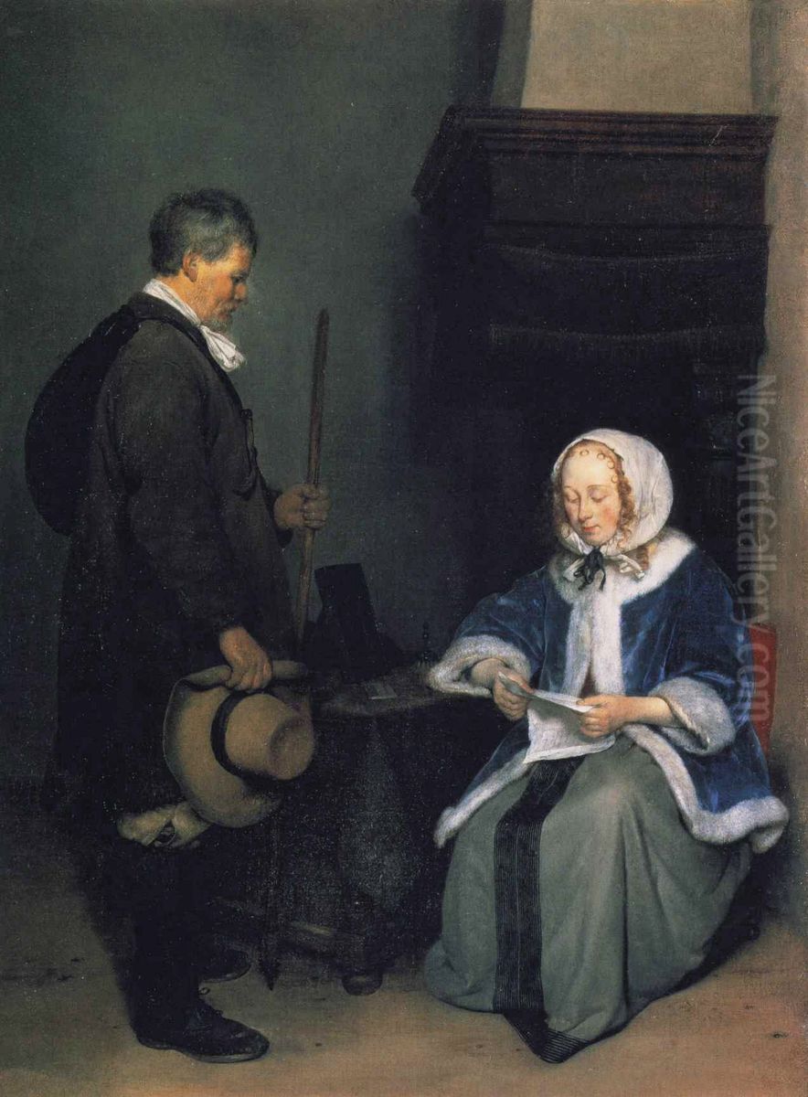 A Lady Reading a Letter Oil Painting by Gerard Ter Borch
