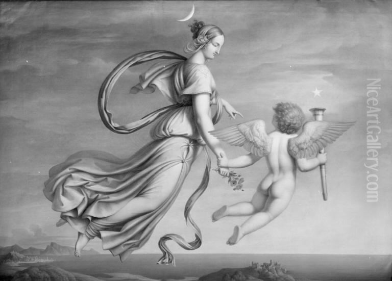 Luna og Hesperus Oil Painting by Johan Ludwig Lund