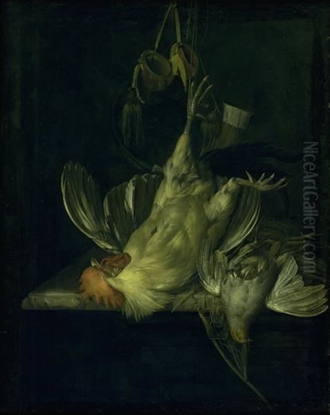 A Dead White Cock Oil Painting by Willem Van Aelst