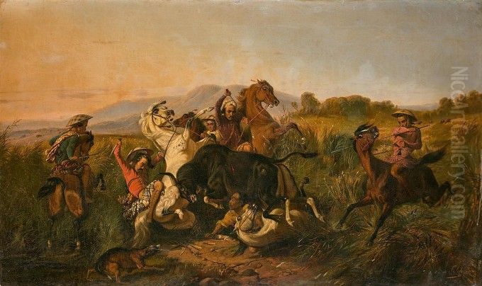 La Chasse au taureau sauvage Oil Painting by Raden Saleh