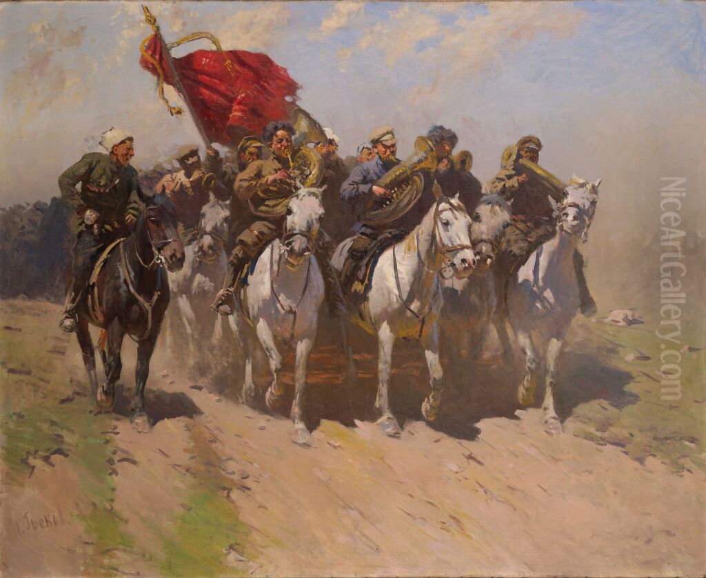 <<Trubaci Pervoj Konnoj armii>> Oil Painting by Mitrofan Grekov