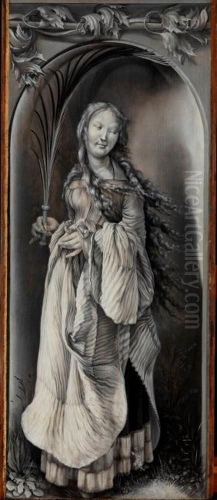 Heilige Martyrerin (Hl. Bibiana oder Hl. Lucia?) Oil Painting by Matthias Grunewald