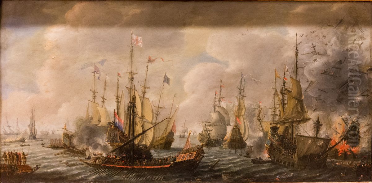 Bataille de Gibraltar Oil Painting by Andries Van Eertvelt