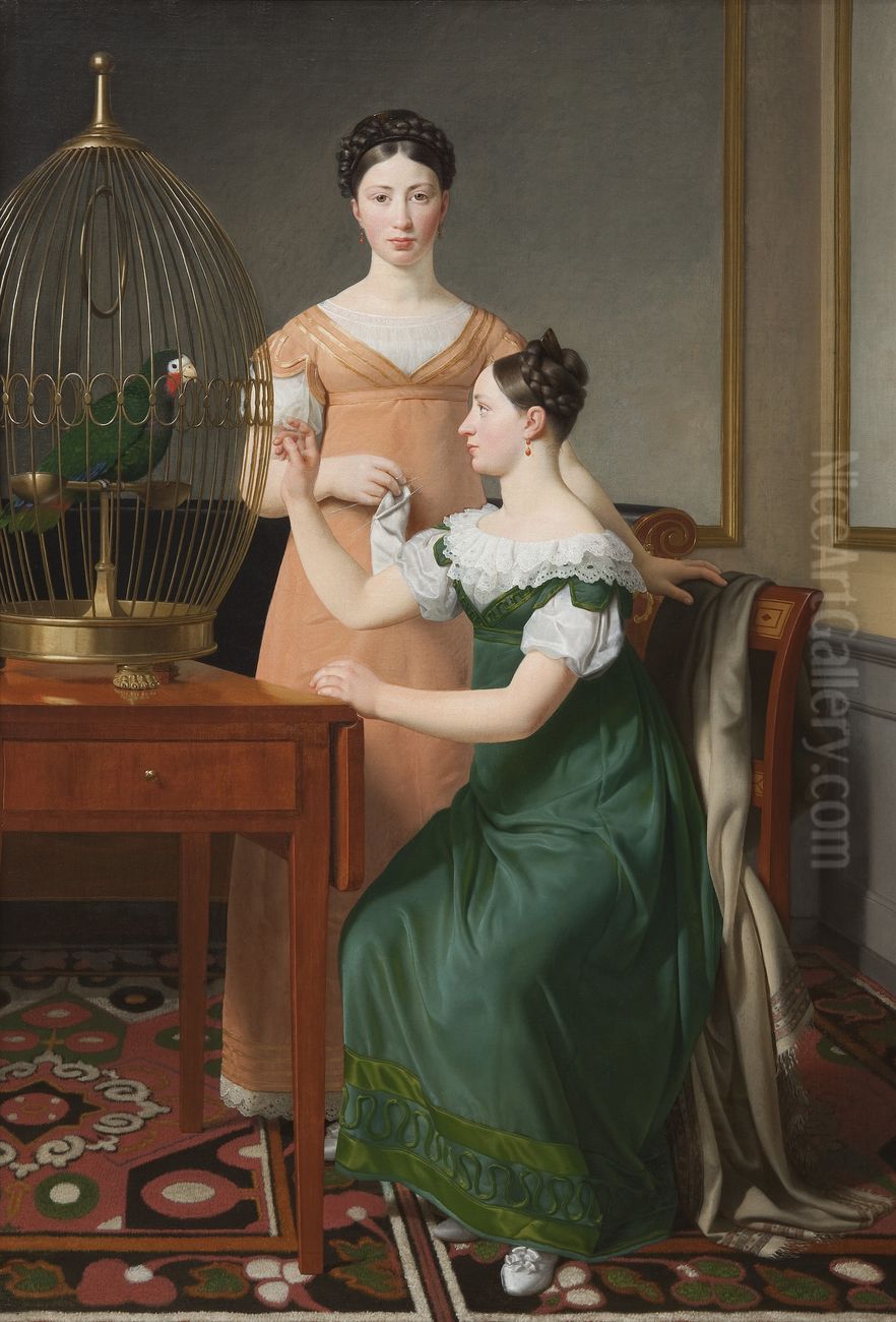 Bella and Hanna. The Eldest Daughters of M. L. Nathanson Oil Painting by Christoffer Wilhelm Eckersberg