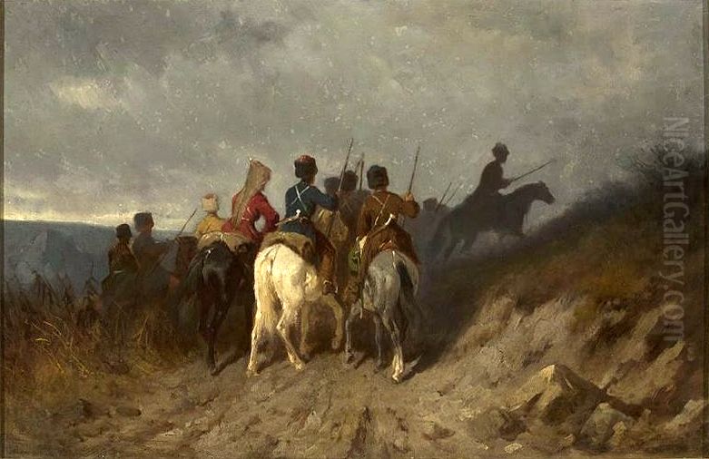 Reconnaissance by Kuban Cossacks Oil Painting by Maksymilian Gierymski