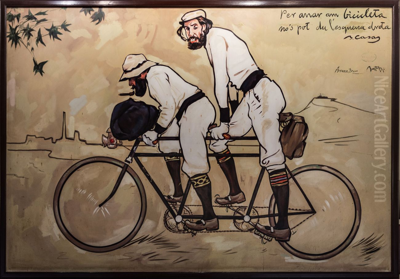 Ramon Casas i Pere Romeu en un tandem Oil Painting by Ramon Casas