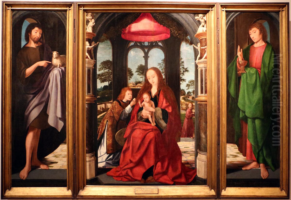 Triptych of the Virgin with the Child and Angels, St. John the Baptist and St. John the Evangelist Oil Painting by Master Of The Morrison Triptych
