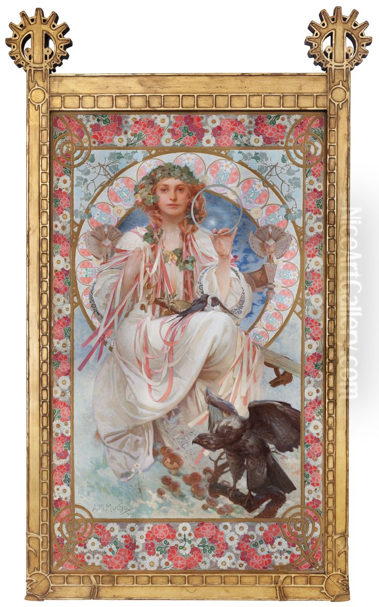 Portrait of Josephine Crane-Bradley as Slavia Oil Painting by Alphonse Mucha