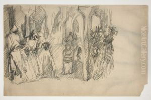 Composition study for The Quest of the Holy Grail mural series at Boston Public Library