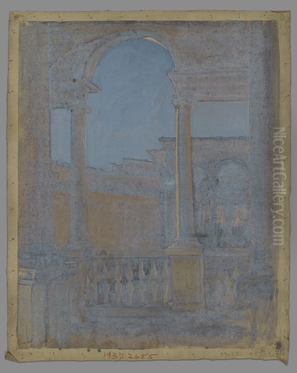 View of Italian Loggia-study Oil Painting by Edwin Austin Abbey