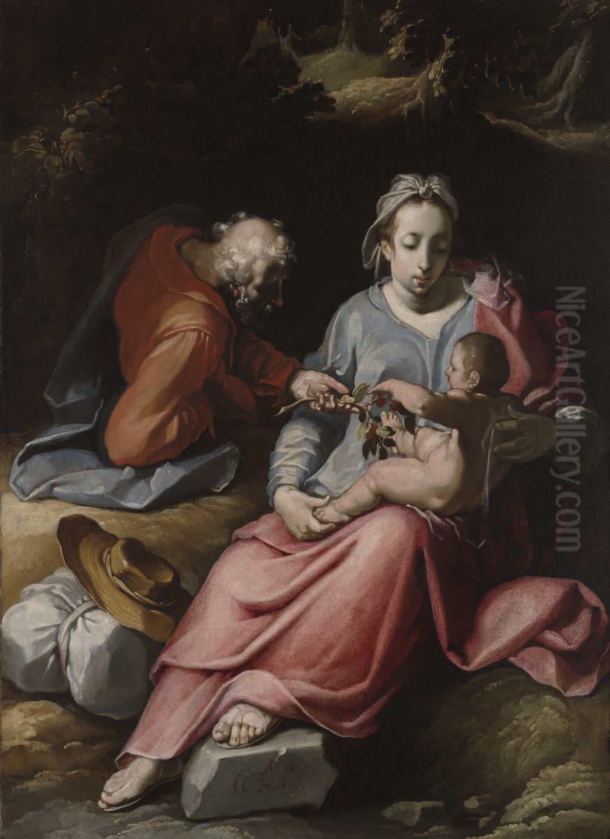 The Holy Family Oil Painting by Cornelis van Haarlem
