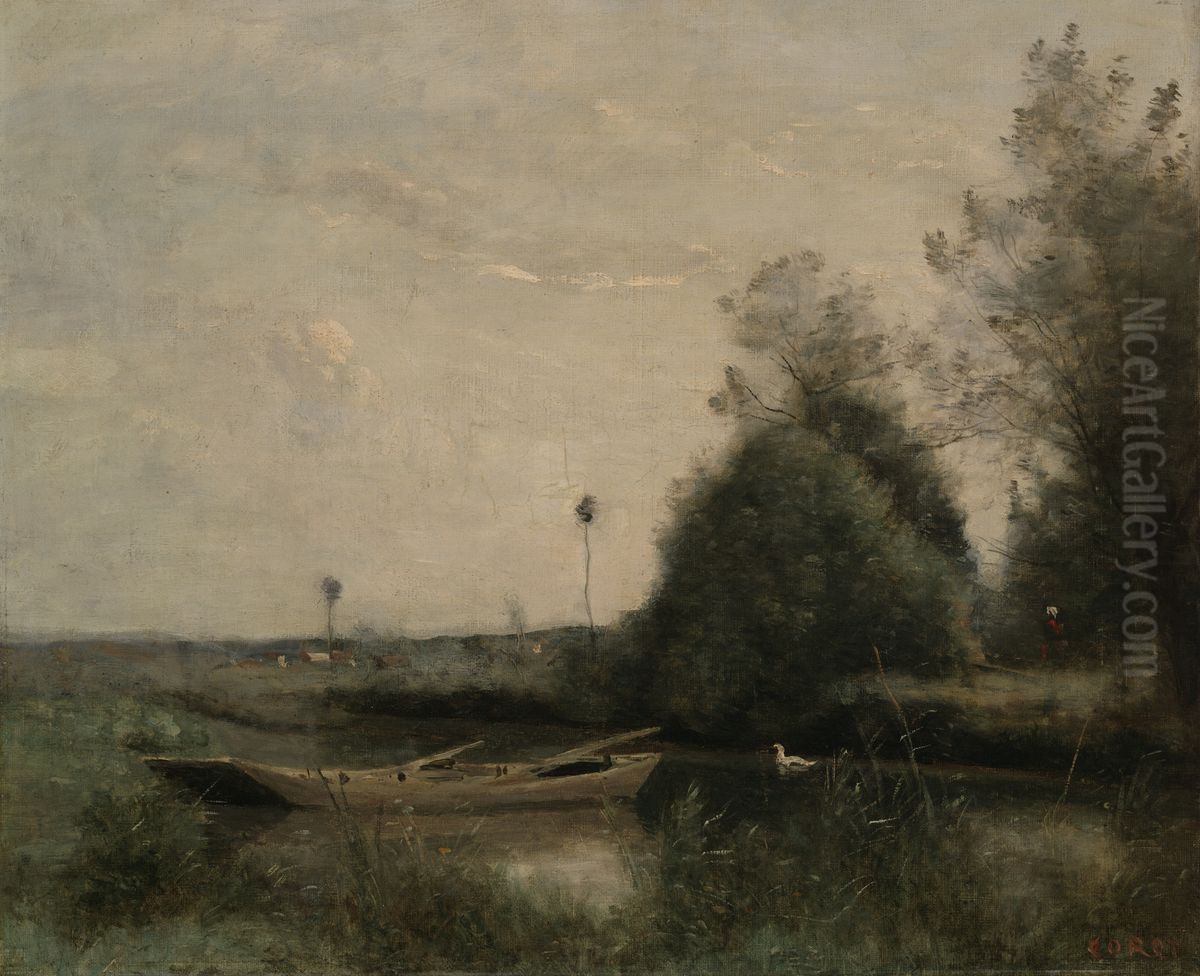 A Pond in Mortain Oil Painting by Jean-Baptiste Camille Corot