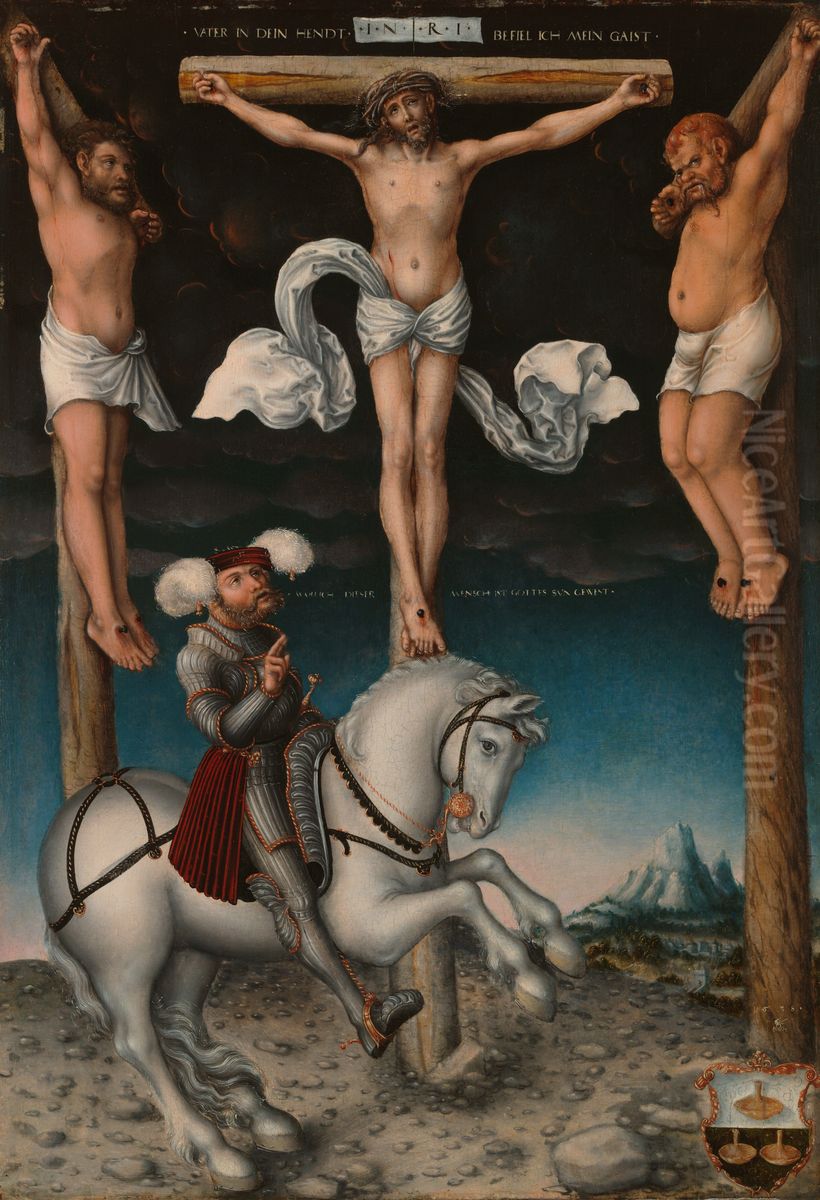 Die Kreuzigung mit dem glaubigen Hauptmann zu Pferde Oil Painting by Lucas Cranach the Elder