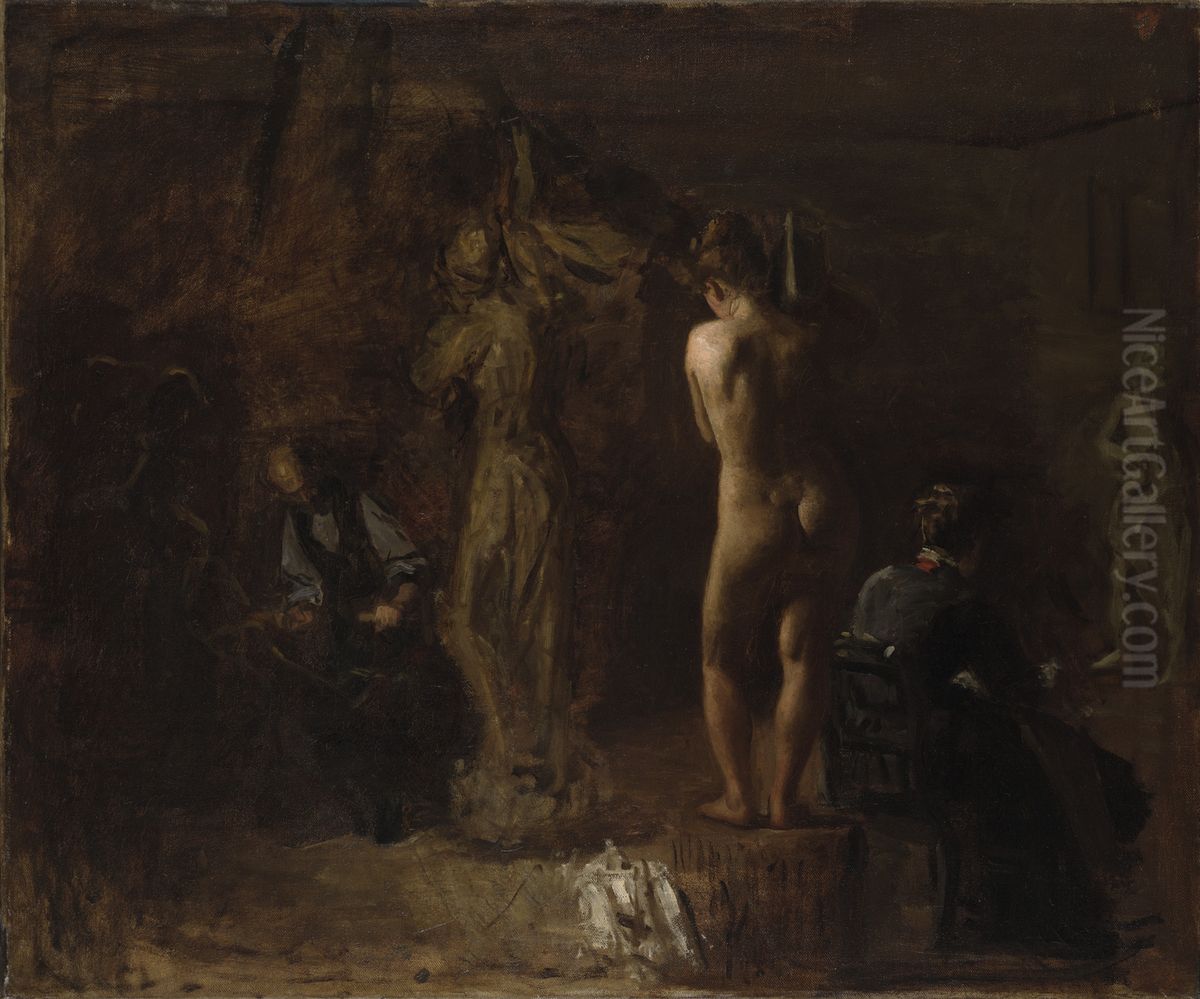 William Rush Carving His Allegorical Figure of the Schuylkill River, Study Oil Painting by Thomas Cowperthwait Eakins