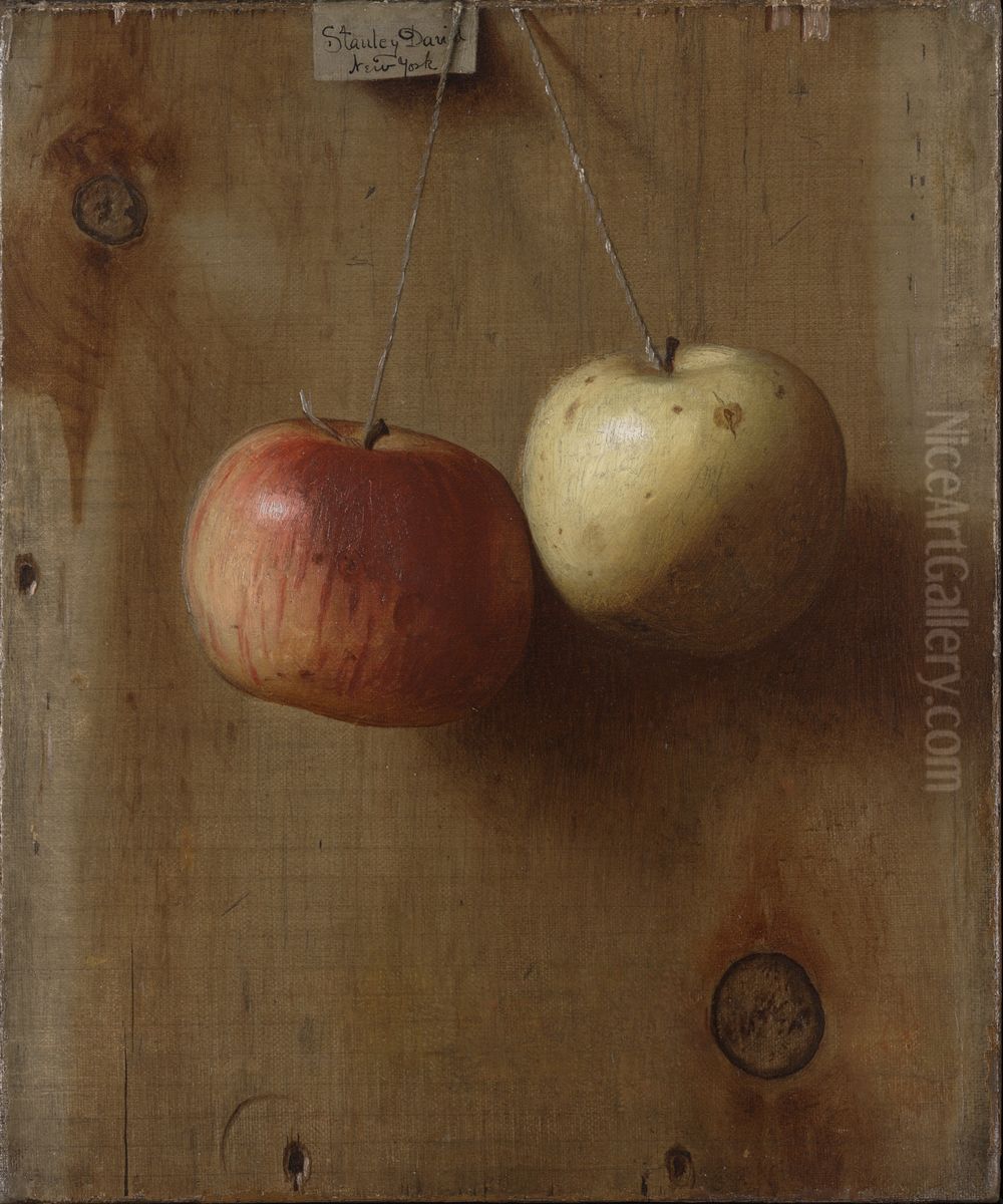 Two Hanging Apple Oil Painting by De Scott Evans