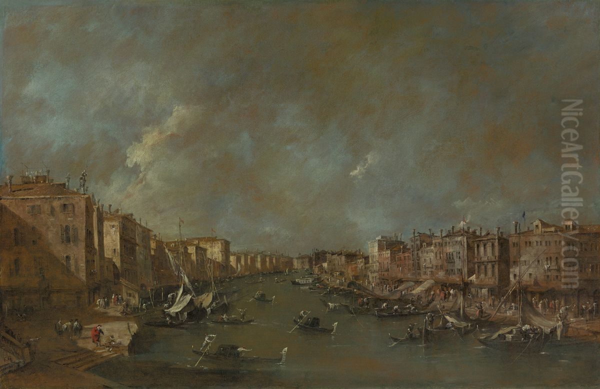 View of the Grand Canal from the Ponte di Rialto Oil Painting by Francesco Guardi