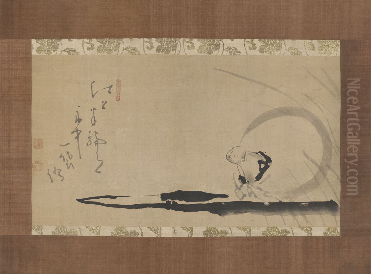 Hotei in a Boat Oil Painting by Hakuin Ekaku
