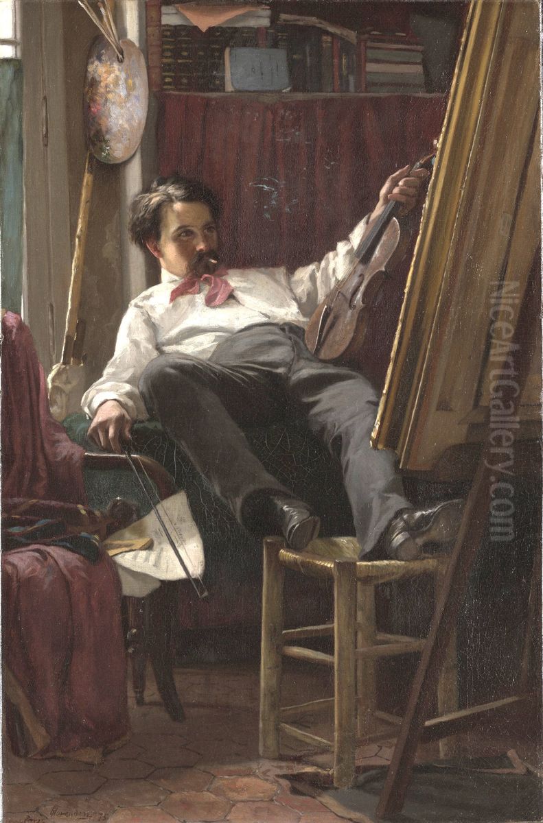 Self-Portrait of the Artist in His Studio Oil Painting by Thomas Hovenden