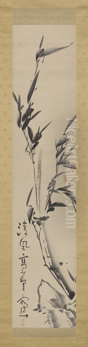 Bamboo and Rock Oil Painting by Ike no Taiga