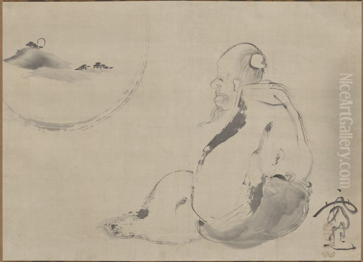 Old Scholar and Mind Landscape Oil Painting by Ike no Taiga