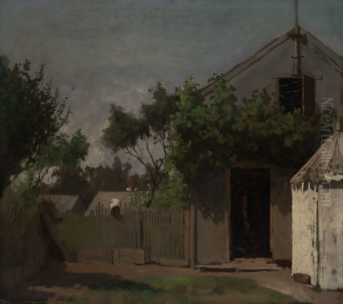 The Back Fence Oil Painting by Eastman Johnson