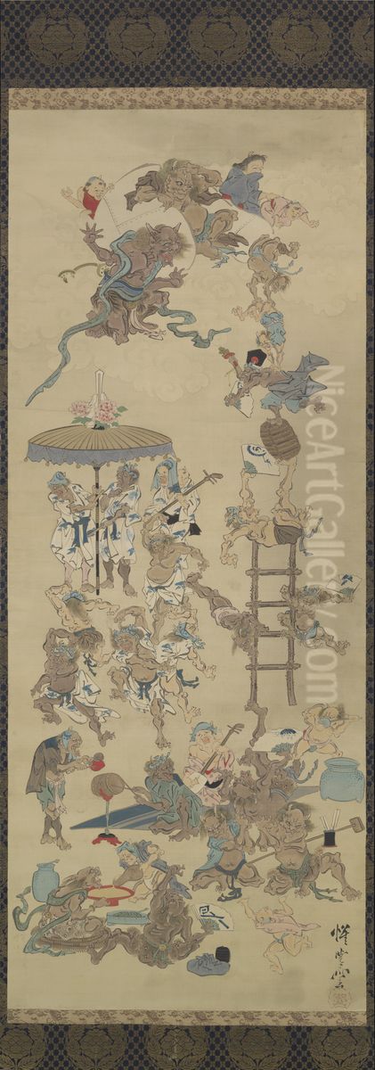 Playful Demons Oil Painting by Kawanabe Kyosai