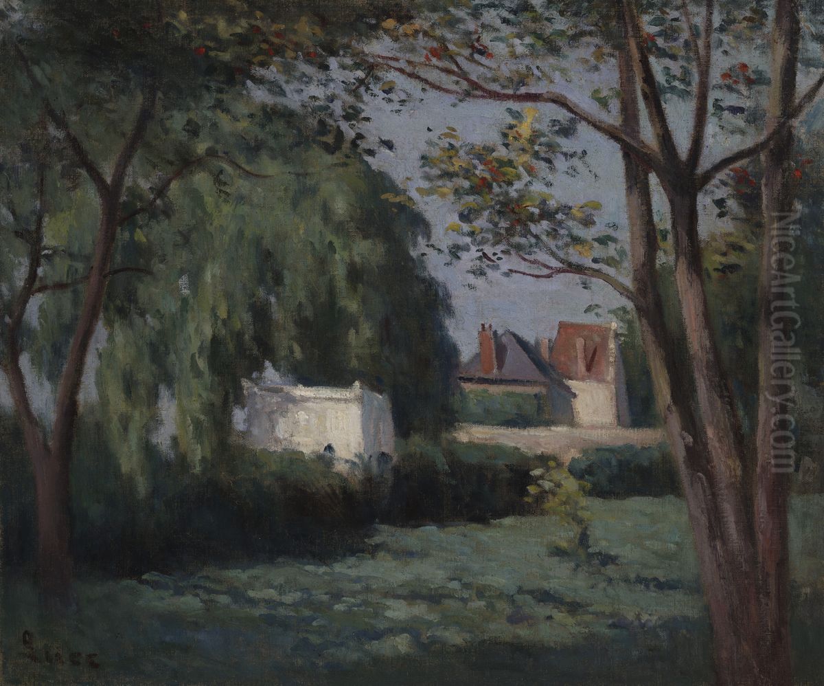 Country Scene with Three Houses and Trees Oil Painting by Maximilien Luce