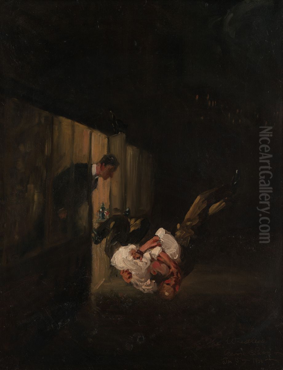 The Wrestlers Oil Painting by George Luks
