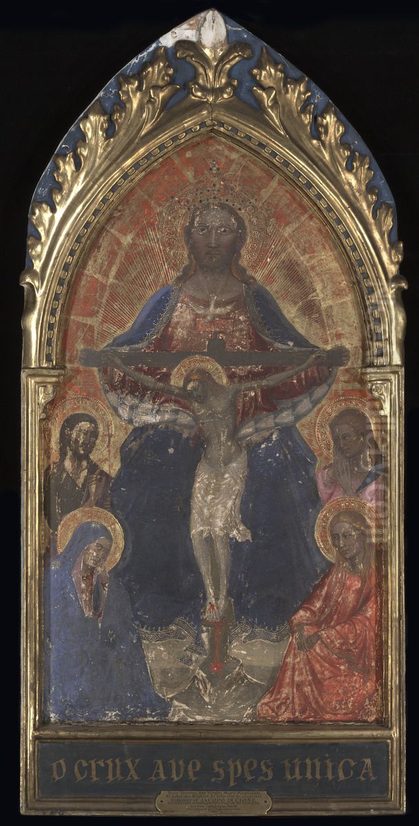 Holy Trinity with the Virgin and Saints Mary Magdalen, John the Baptist, and John the Evangelist Oil Painting by Master Of The Ashmolean Predella