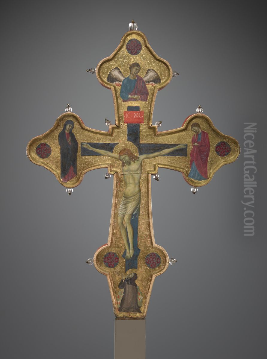 Double-sided Processional Cross Oil Painting by Master of the Gubbio Cross