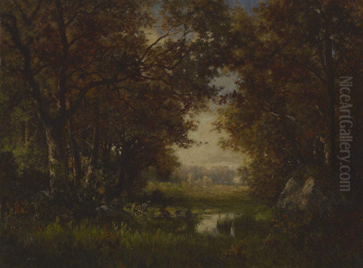 Scene in the Forest of Fontainebleau Oil Painting by Robert Crannell Minor Sr.