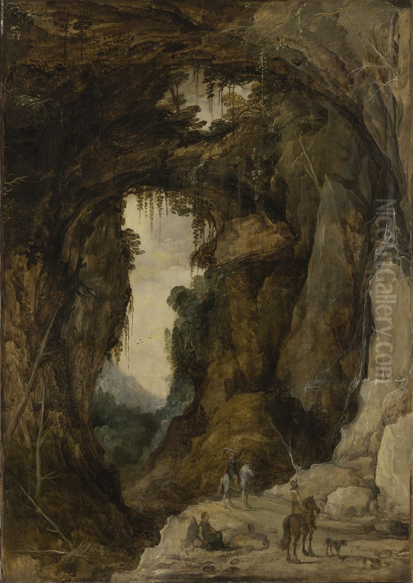 Landscape with Grotto and a Rider Oil Painting by Joos de Momper the Younger